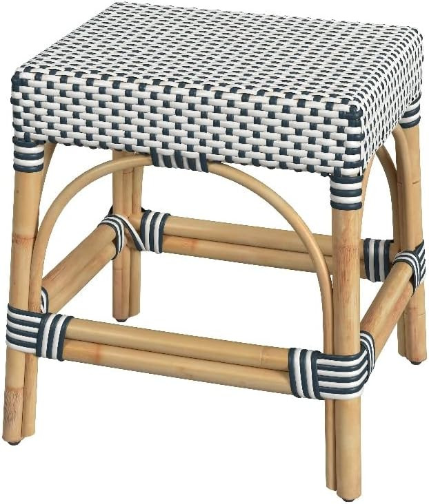 Butler Specialty Company Robias Rattan 18" Dining Stool - White/Navy | Amazon (US)