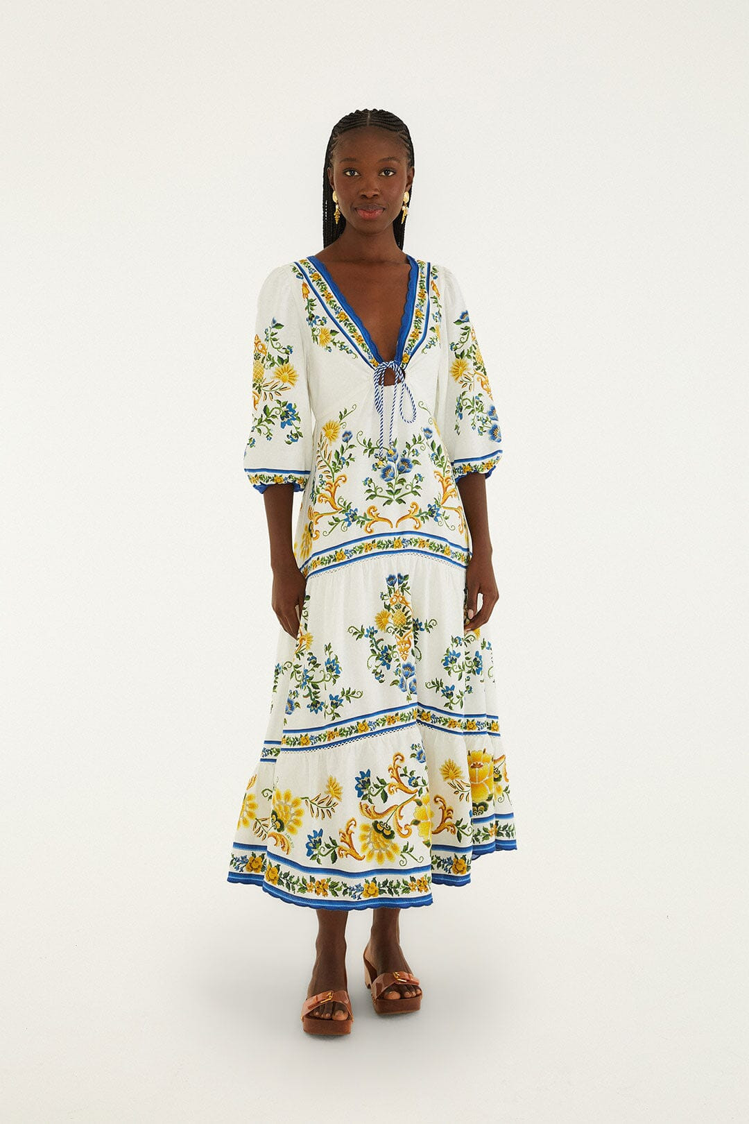 Off-White Emily Floral Tapestry Drawstring Midi Dress | FARM Rio | FarmRio (US)