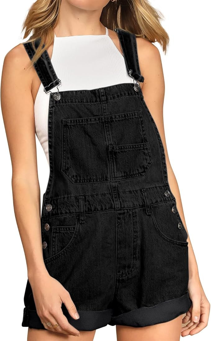 Women's Casual Denim Bib Overall Shorts Adjustable Straps Cuffed Hem Shortall Rompers | Amazon (US)