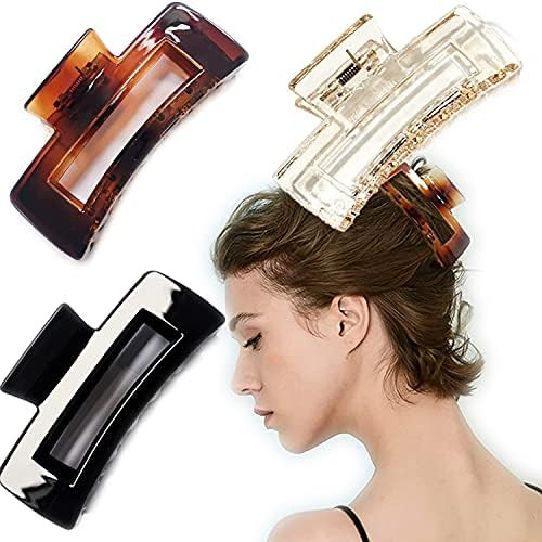 VinBee 3 Pack Large Hair Claw Clips, 3.5 Inch Acrylic Banana Nonslip Jumbo Square Jaw Clips for T... | Amazon (US)