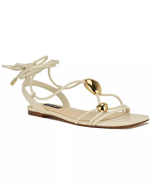 Nine WestWomen's Niraa Strappy Ornamented Flat Tie-Up Sandals | Macy's
