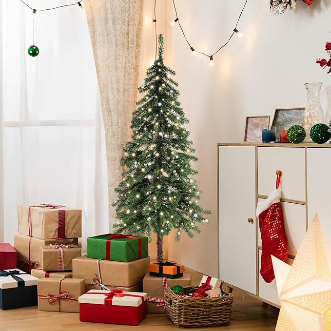 VINGLI 5ft Pre-lit Artificial Christmas Tree with Warm White LED Light, Slim Xmas Tree with 230 R... | Amazon (US)