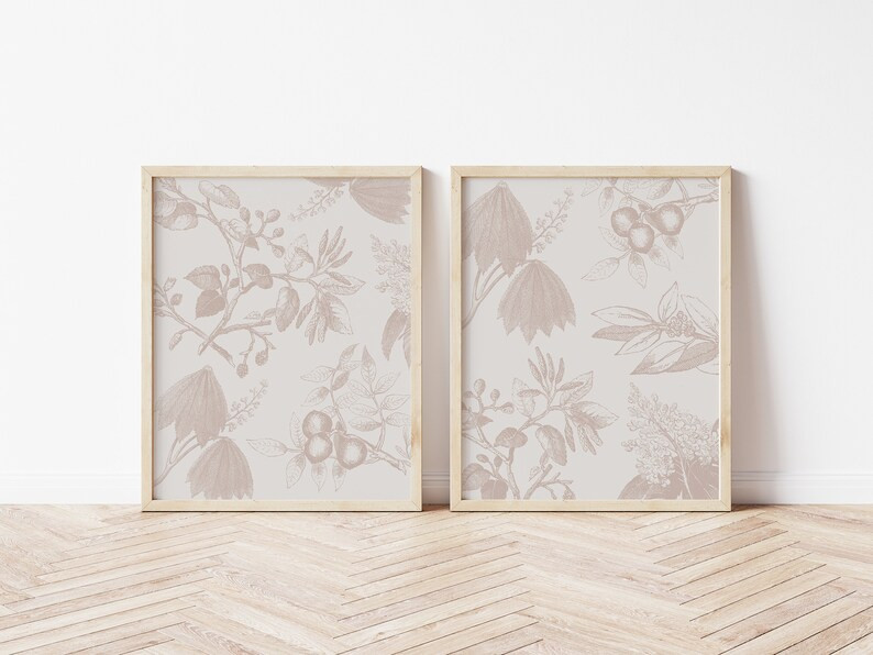 Vintage Botanical Printables, Set of 2 Prints, Vintage Inspired Printables, Neutral Floral Printa... | Etsy (US)