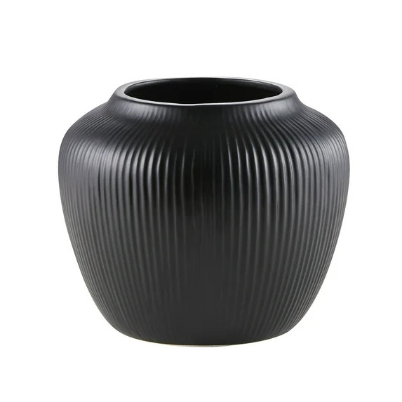My Texas House 2-Pack, 5" Black Textured Stripe Round Stoneware Vase - Walmart.com | Walmart (US)