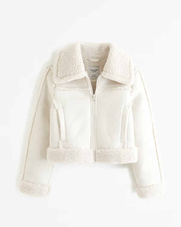 Cropped Vegan Suede Shearling Jacket | Abercrombie & Fitch (US)