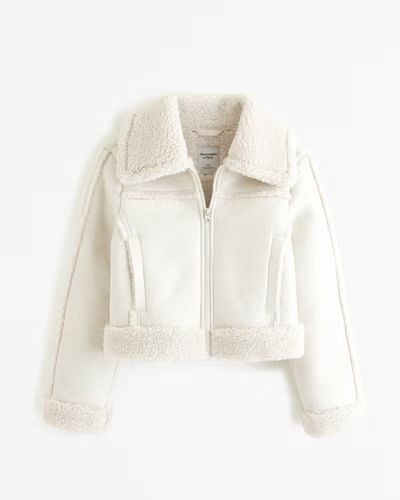 Women's Cropped Vegan Suede Shearling Jacket | Women's Coats & Jackets | Abercrombie.com | Abercrombie & Fitch (US)