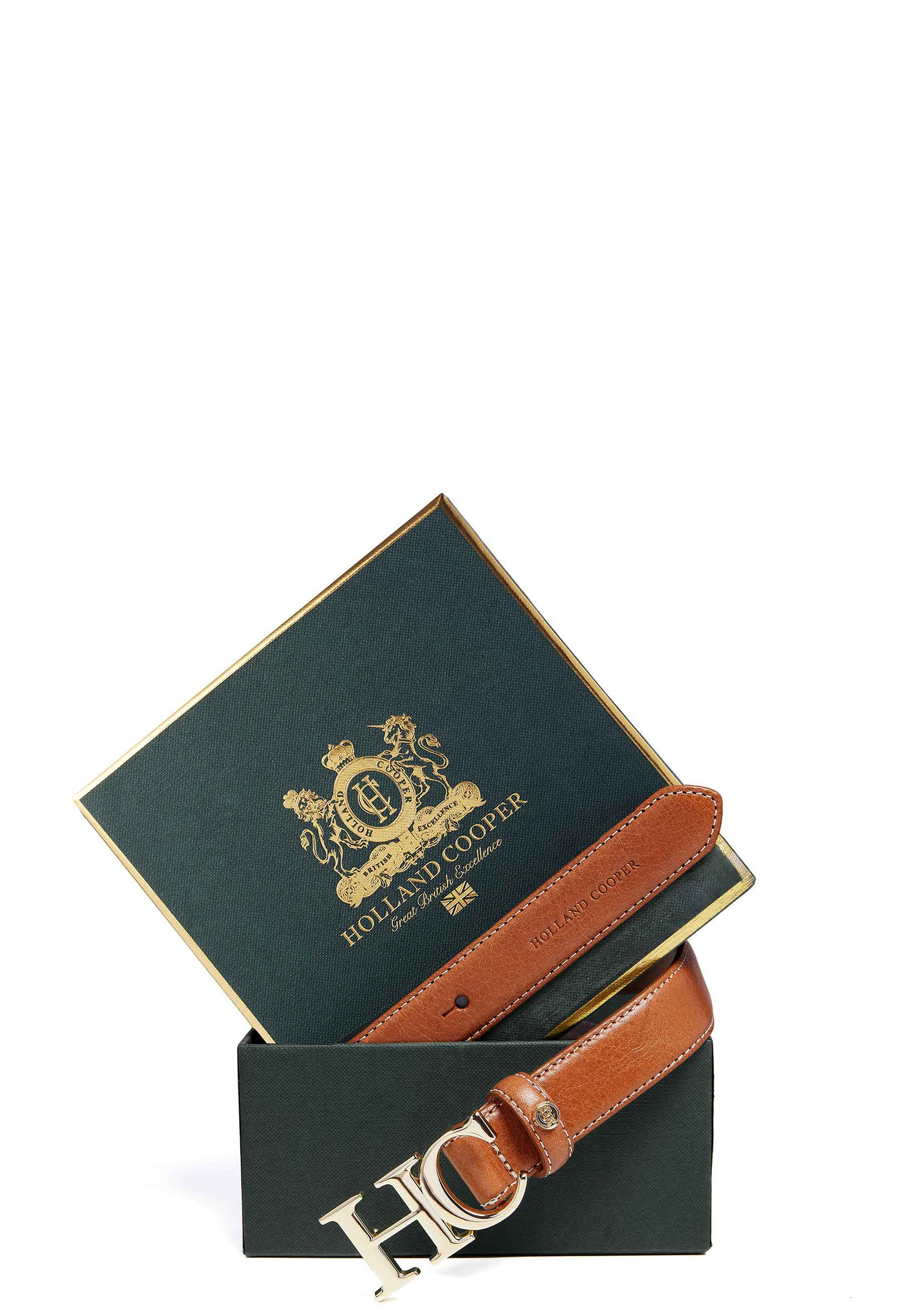 Atelier Slim Logo Belt (Tan Contrast) | Holland Cooper