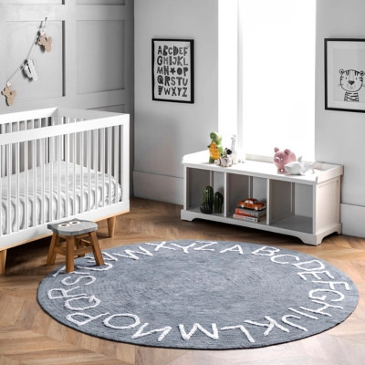 nuLOOM Kids Washable Round Alphabet Rug, Blue | Ashley Homestore