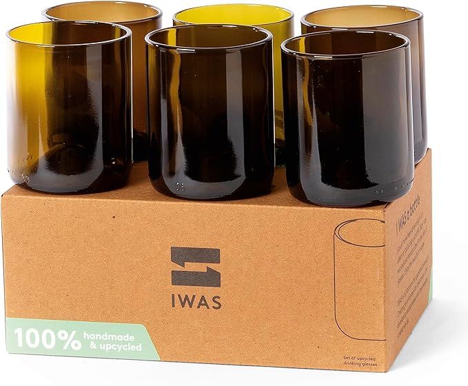 IWAS Upcycled Olive Drinking Glasses | 250 ML | 8.45 OZ | Set of 6 | Sustainable Water Glasses | ... | Amazon (US)