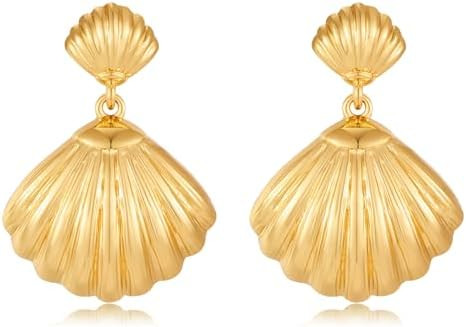 Gold Sliver Shell Earrings for Women Trendy Gold Dangle Earrings Beach Jewelry for Birthday | Amazon (US)