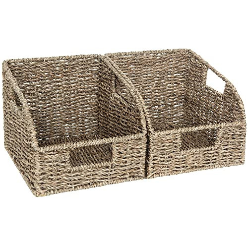 StorageWorks Wicker Baskets for Organizing, Pantry Organizers and Storage, Seagrass Storage Basket for Pantry Shelves, Kitchen Counter, Natural, 2 Pack | Amazon (US)