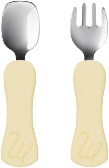 Stainless Steel Toddler Spoon and Fork Set, Easy-Grip Silicone Handles, Self-Feeding Baby Utensil... | Amazon (US)