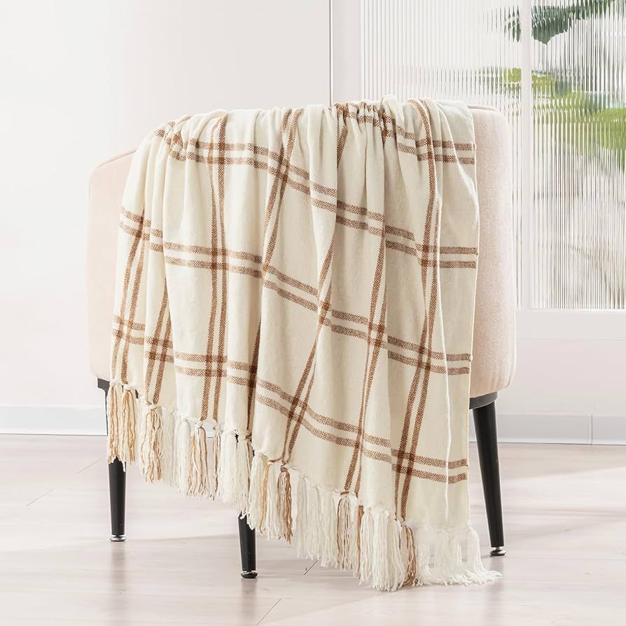 EVERGRACE Plaid Chenille Throw Blanket for Couch, Super Soft Cozy Decorative Windowpane Grid Plai... | Amazon (US)