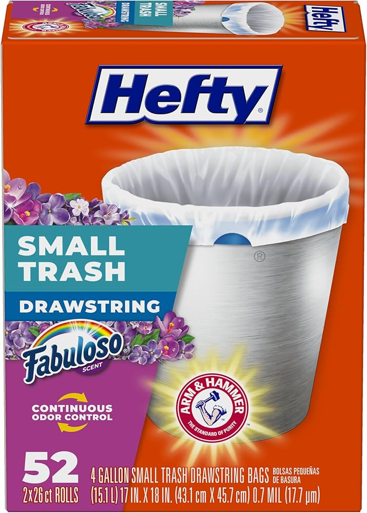 Hefty Small Trash Bags, Fabuloso Scent, 4 Gallon, 52 Count | Amazon (US)