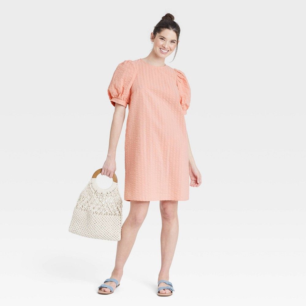 Women's Puff Short Sleeve Dress - A New Day Light Pink M | Target