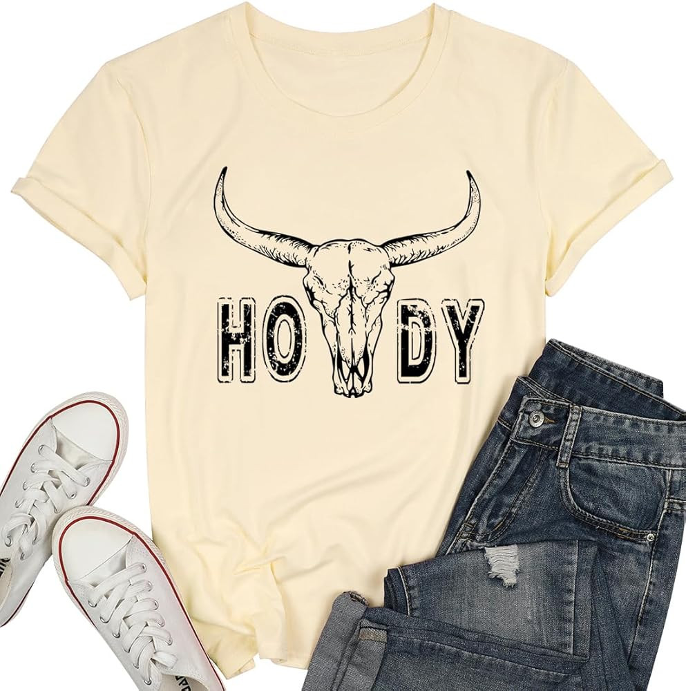 Womens Cow Skull Shirt Cowgirl Country Concert Tshirt Vintage Western Rodeo Graphic Tee Short Sle... | Amazon (US)