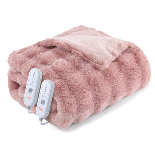 TiMiCalda Heated Blanket Electric Queen- 84"x90" Soft Thick Bubble Electric Blanket for Sofa with 5 Heat Levels & 10 Hours Auto-Off Overheat Protection, Warm Cozy Gifts, Pink | Amazon (US)