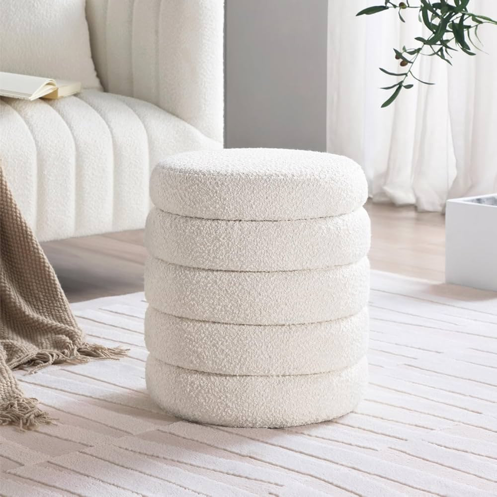 Get Set Style Modern Round Ottoman with Soft Padded Seat, Storage Vanity Stool for Makeup, Uphols... | Amazon (CA)