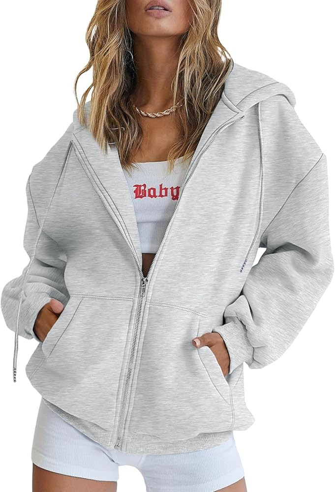 Trendy Queen Womens Zip Up Hoodies Oversized Sweatshirts Fall School Fashion Outfits Casual Jacke... | Amazon (US)