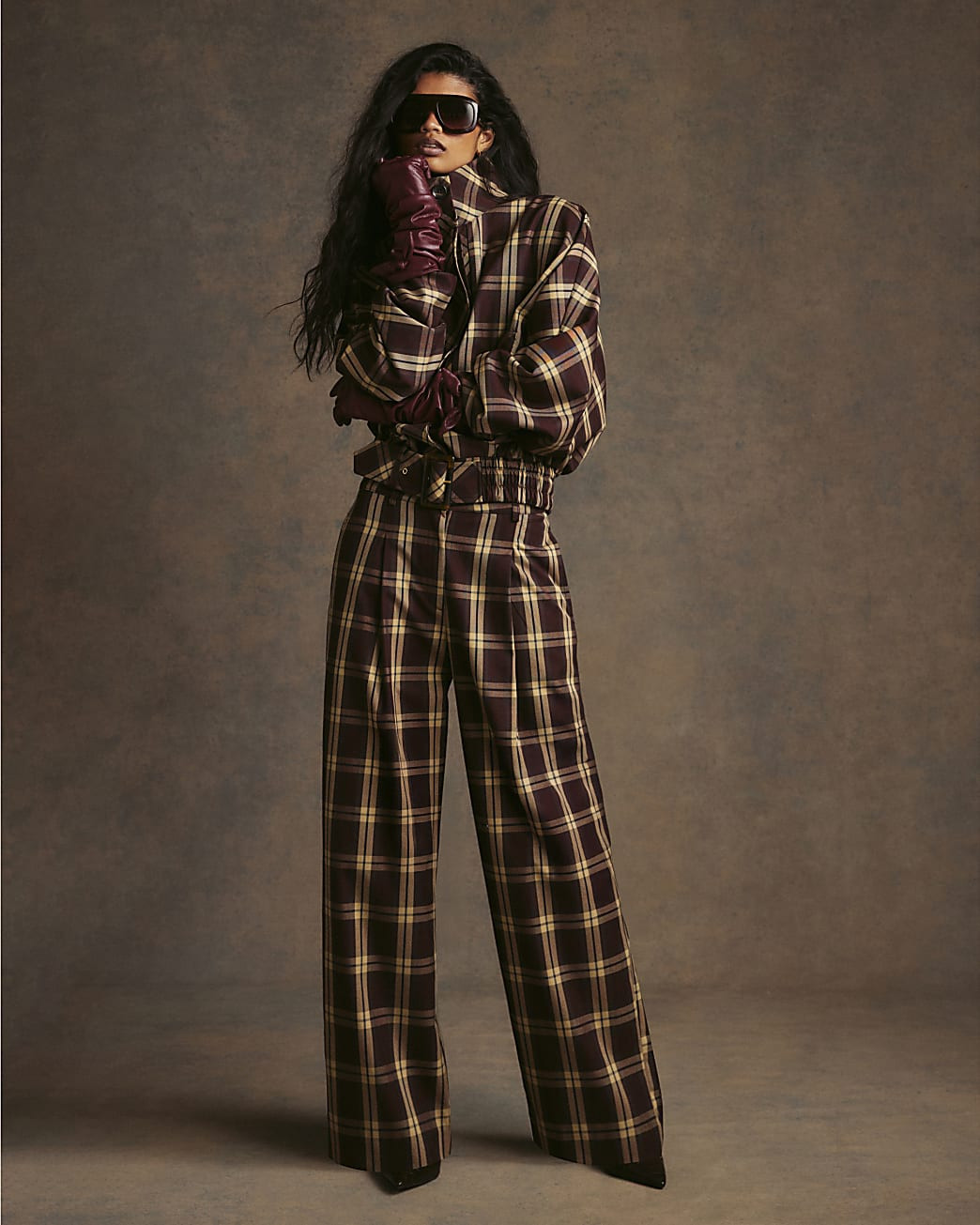 Red Check Wide Leg Trousers | River Island UK & IE