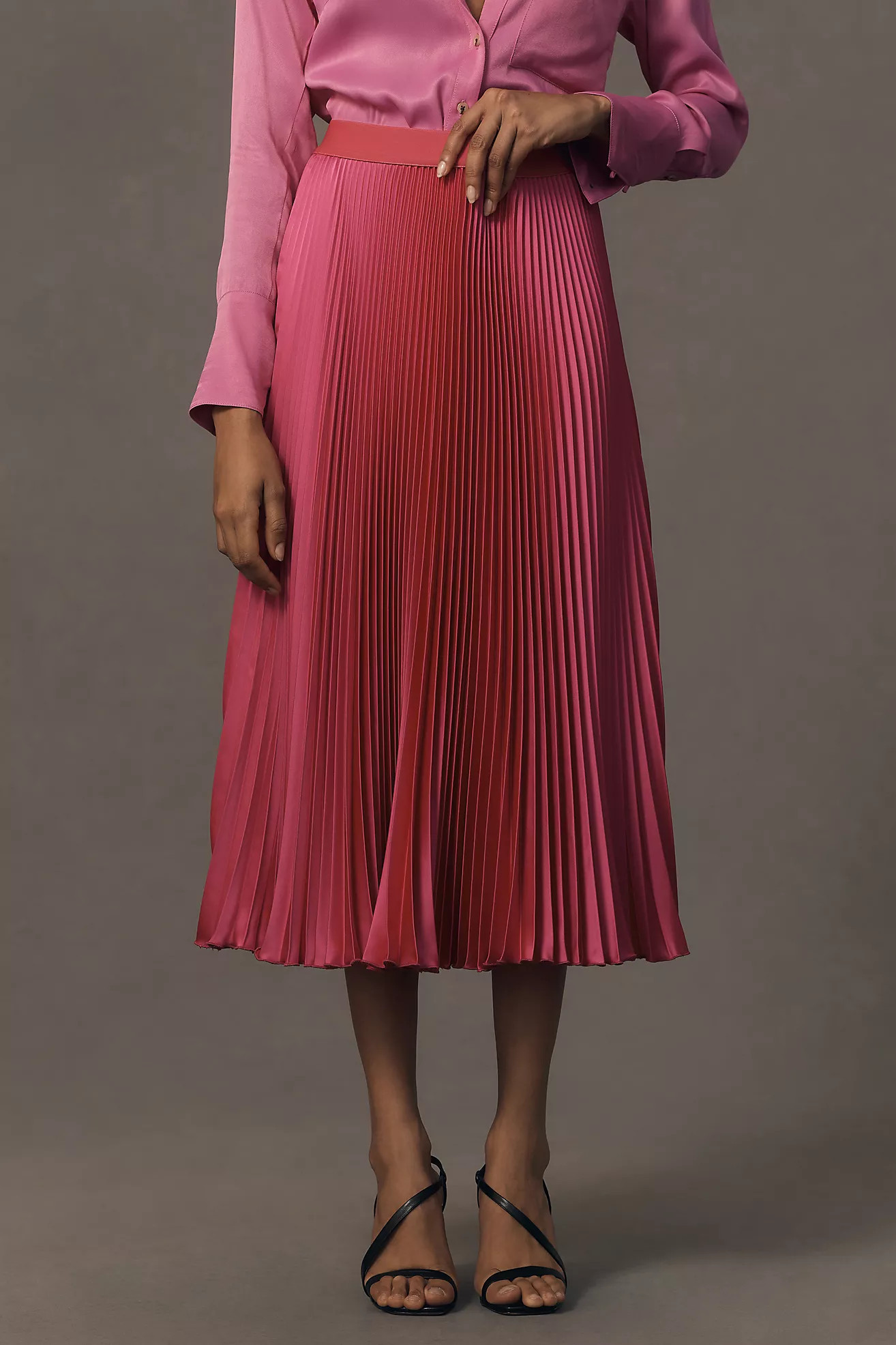 By Anthropologie Satin Pleated Midi Skirt | Anthropologie (US)