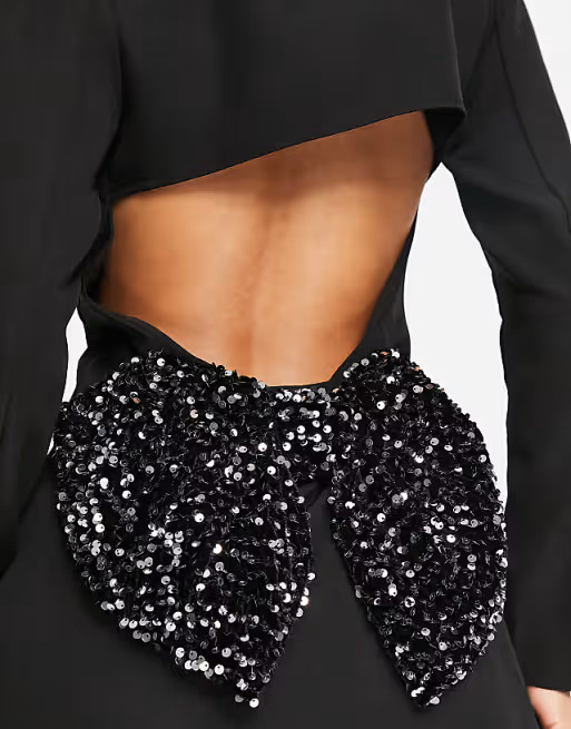 Band Of Stars premium blazer dress with sequin silver bow cut out in black | ASOS (Global)
