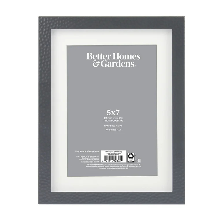Better Homes & Gardens 7x9 Matted to 5x7 Hammered Metal Tabletop Picture Frame, Black | Walmart (US)
