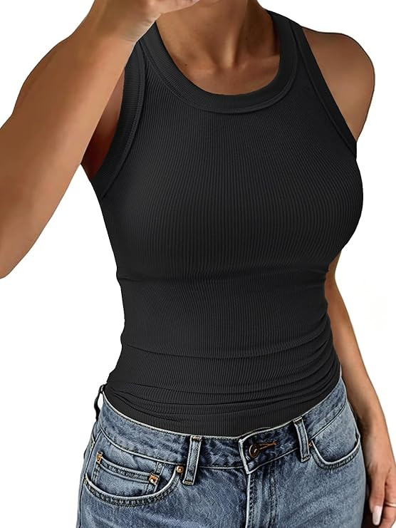 C.O.Z.Y Tank Tops for Women Ribbed Racerback Top Shirts High Neck Tank Casual Slim fit Basic Summ... | Amazon (US)