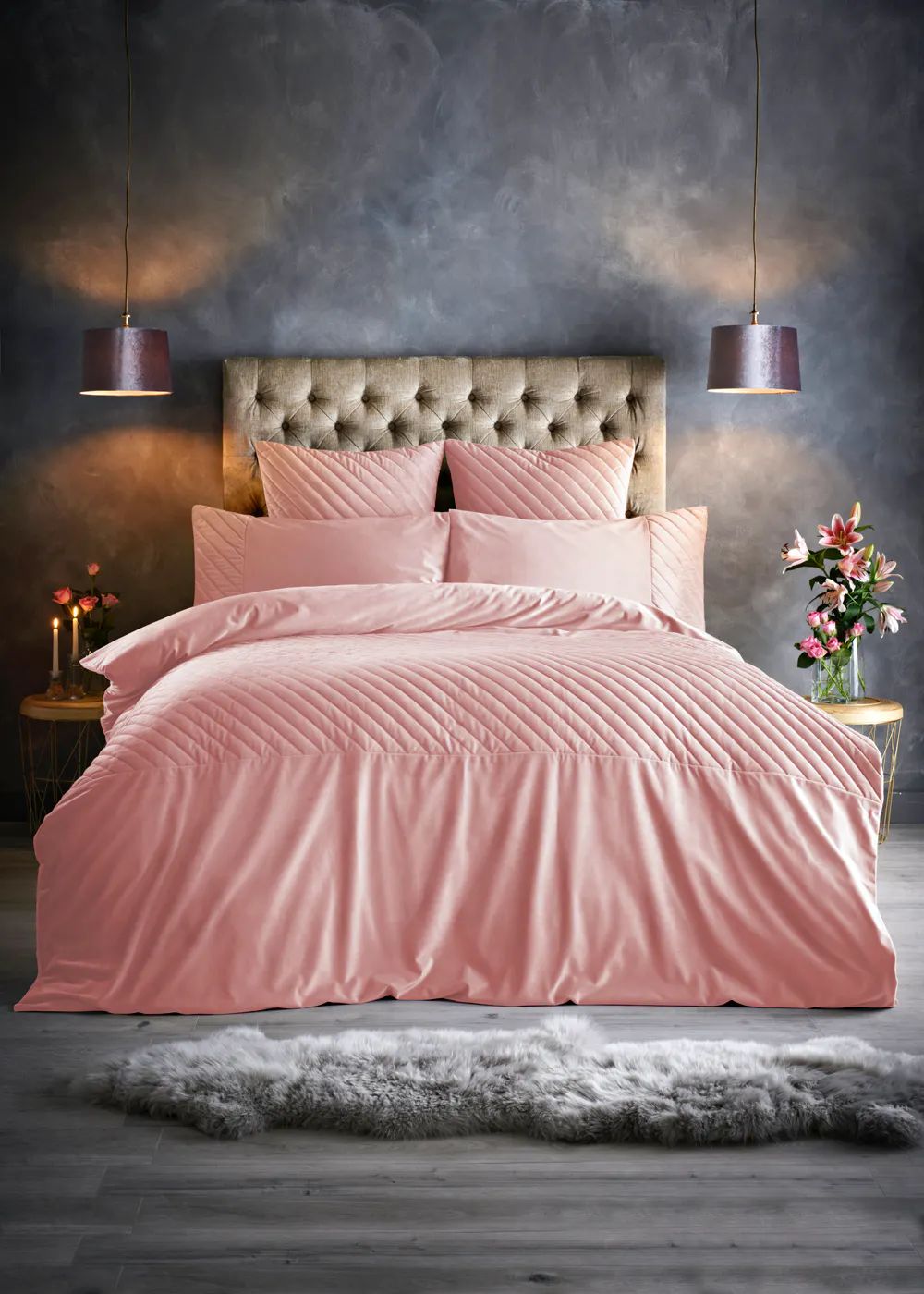 Farhi by Nicole Farhi Pink Quilted Velvet Duvet Cover – Pink | Matalan (UK)