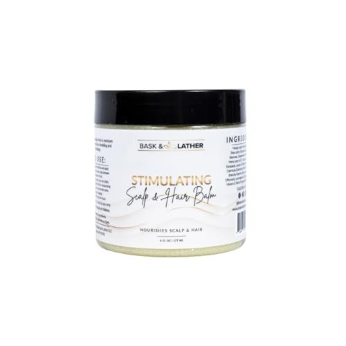 Bask & Lather Stimulating Scalp and Hair Balm for Hair Growth, Mango & Shea Butter, Nourishing Jojoba Oil, Peppermint & Rosemary Oil, Vitamin E, Scalp Care, Hair Care, Moisture, Shine & Strength, 6 oz | Amazon (US)