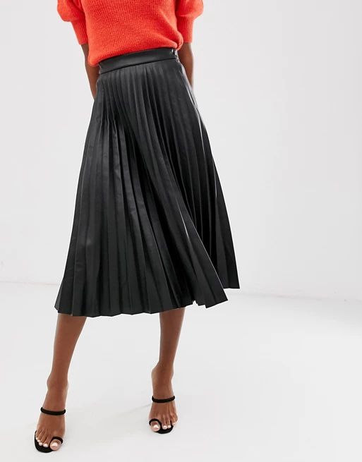 Stradivarius pu pleated skirt in black | ASOS US