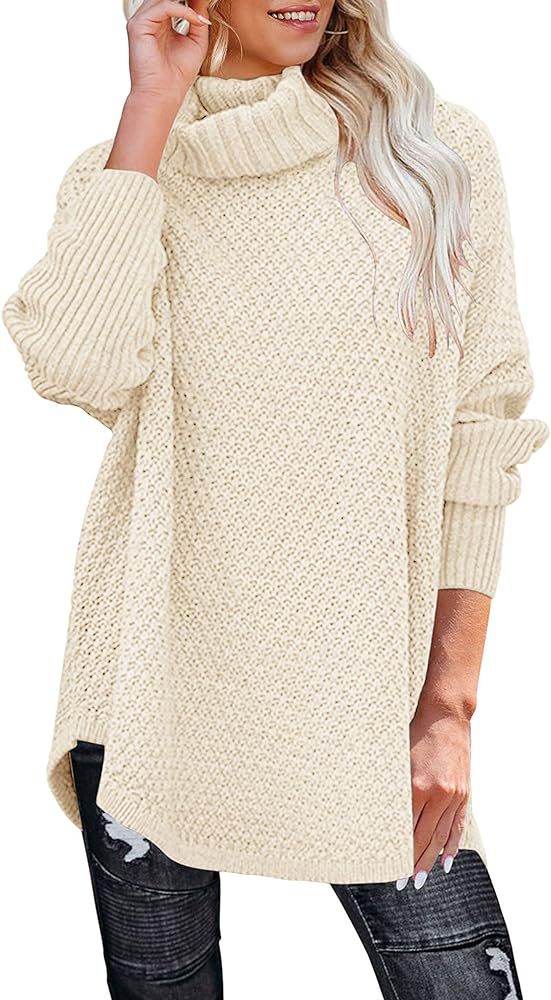 MEROKEETY Women's Turtleneck Long Sleeve Tunic Sweater Oversized Chunky Knit Pullover Jumper Tops | Amazon (US)