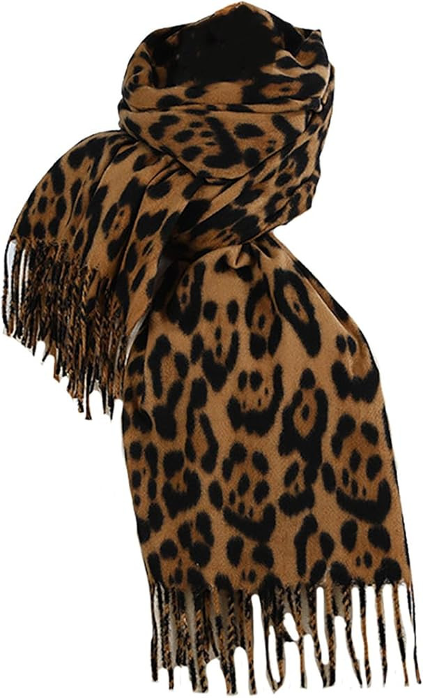 CORIRESHA Women's Casual Leopard Print Scarf Tassels Cashmere Feel Winter Outdoor Thick Warm Scar... | Amazon (US)