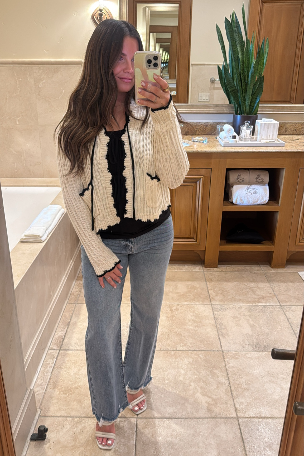 Love this classic bow front sweater!! Code: BrittH gets 25% off entire outfit! 

Wearing size medium 