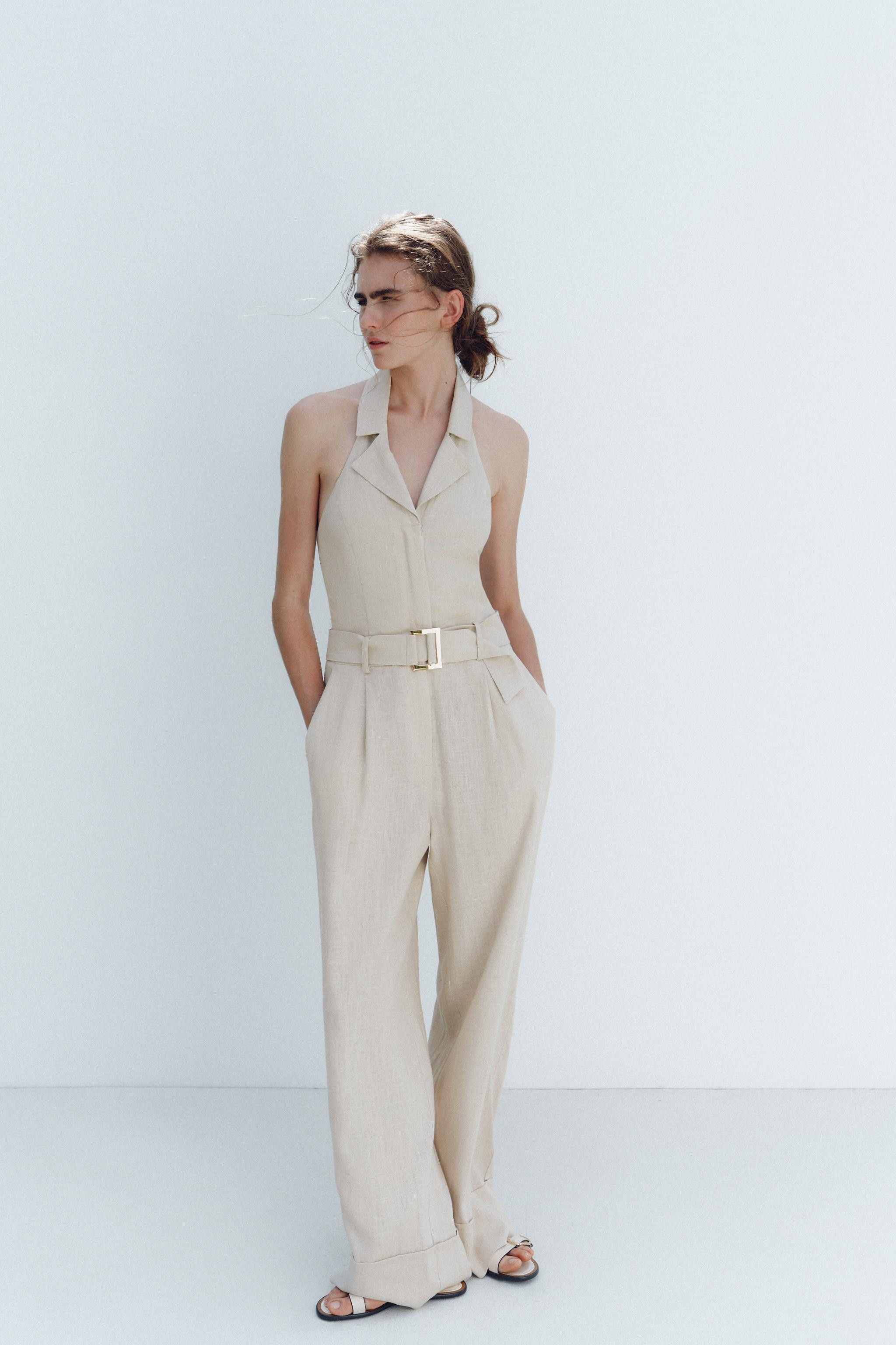 HALTER NECK LINEN BLEND JUMPSUIT | Zara US