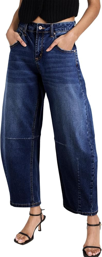 Sidefeel Women's Barrel Jeans Wide Leg Vintage Mid Rise Y2k Baggy Boyfriend Ankle Denim Pants | Amazon (US)
