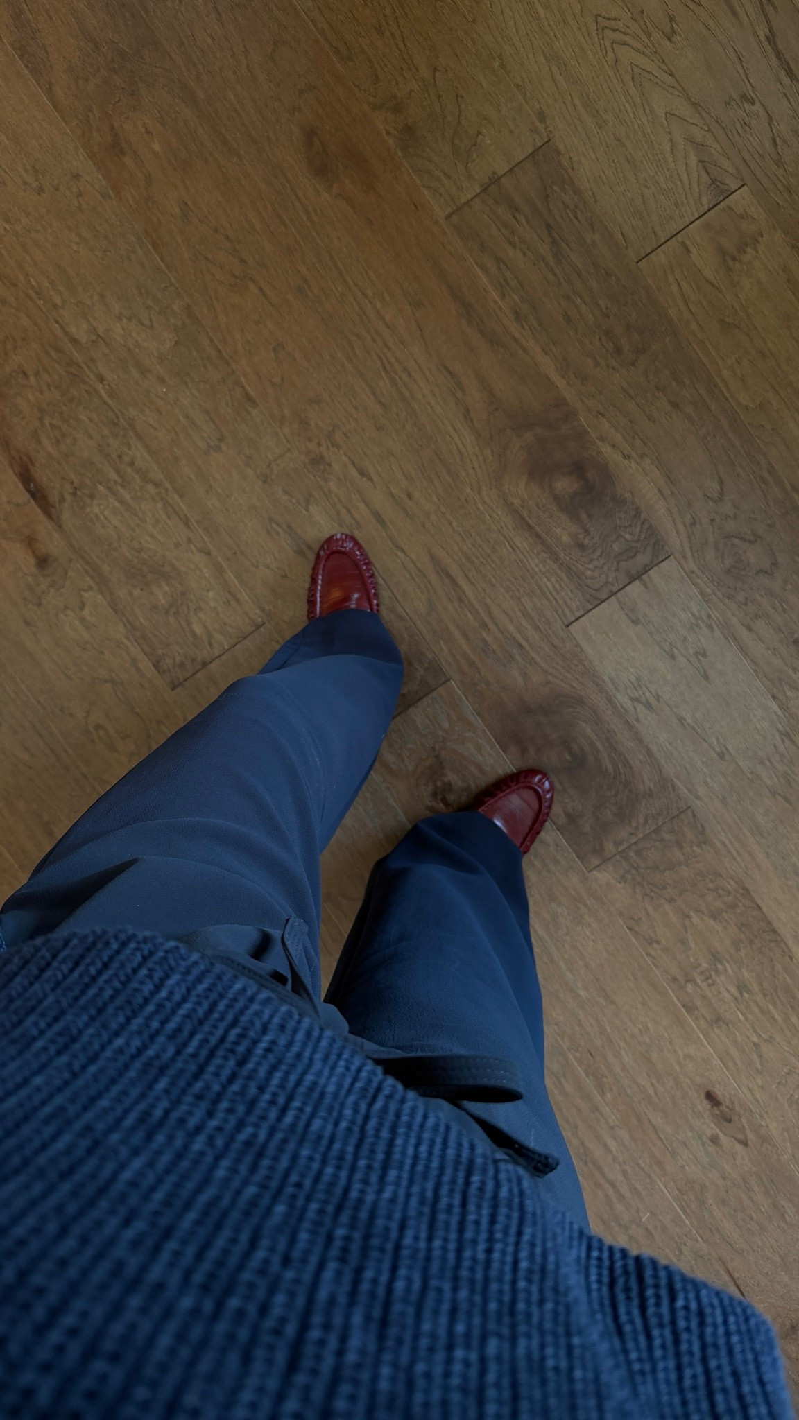 Monochromatic navy outfit with new red mules 
Medium sweater, medium regular pant

#LTKootd