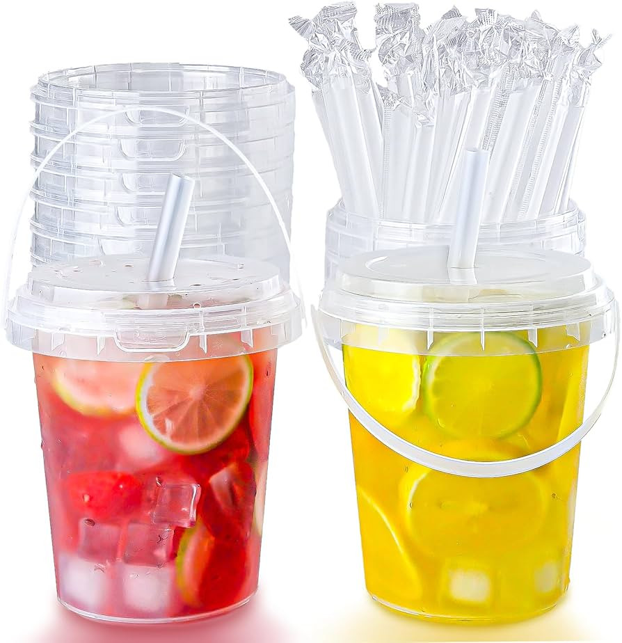 Qsqwsuye 15sets disposable plastic cup with lid and straw, 34 ounce reusable and suitable for out... | Amazon (US)