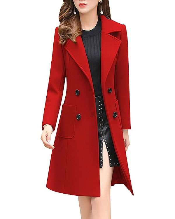chouyatou Women Elegant Notched Collar Double Breasted Wool Blend Over Coat | Amazon (US)