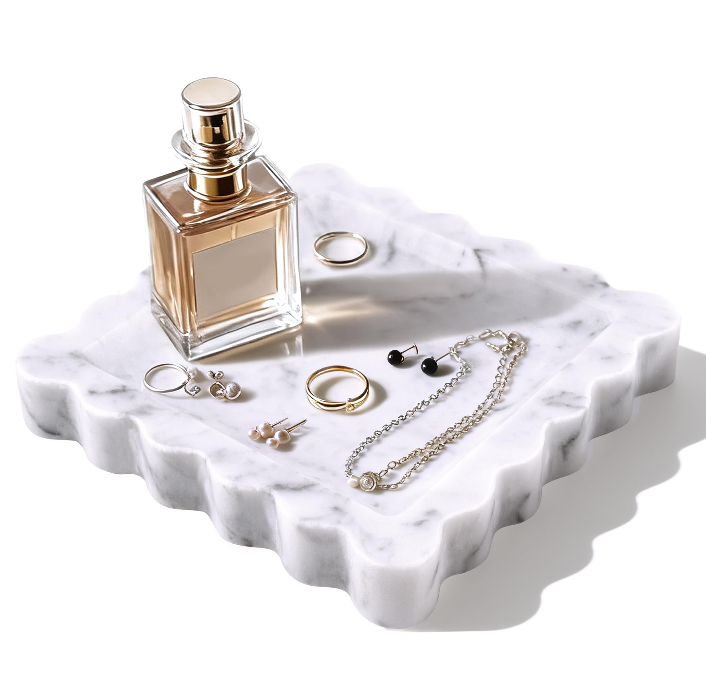 Square Marble Decorative Tray with Scalloped Edge,Natural Marble Stone Tray for Jewelry Candle Lo... | Amazon (US)