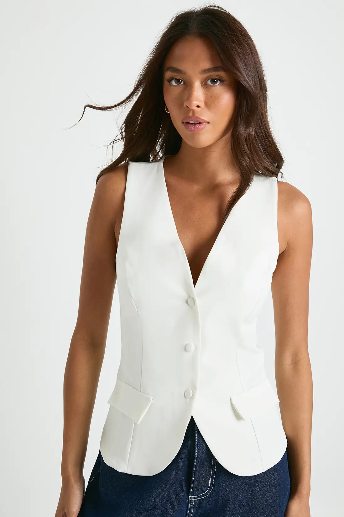 Ecru Button Front Tailored Waistcoat | Boohoo USA | boohoo (US & Canada)