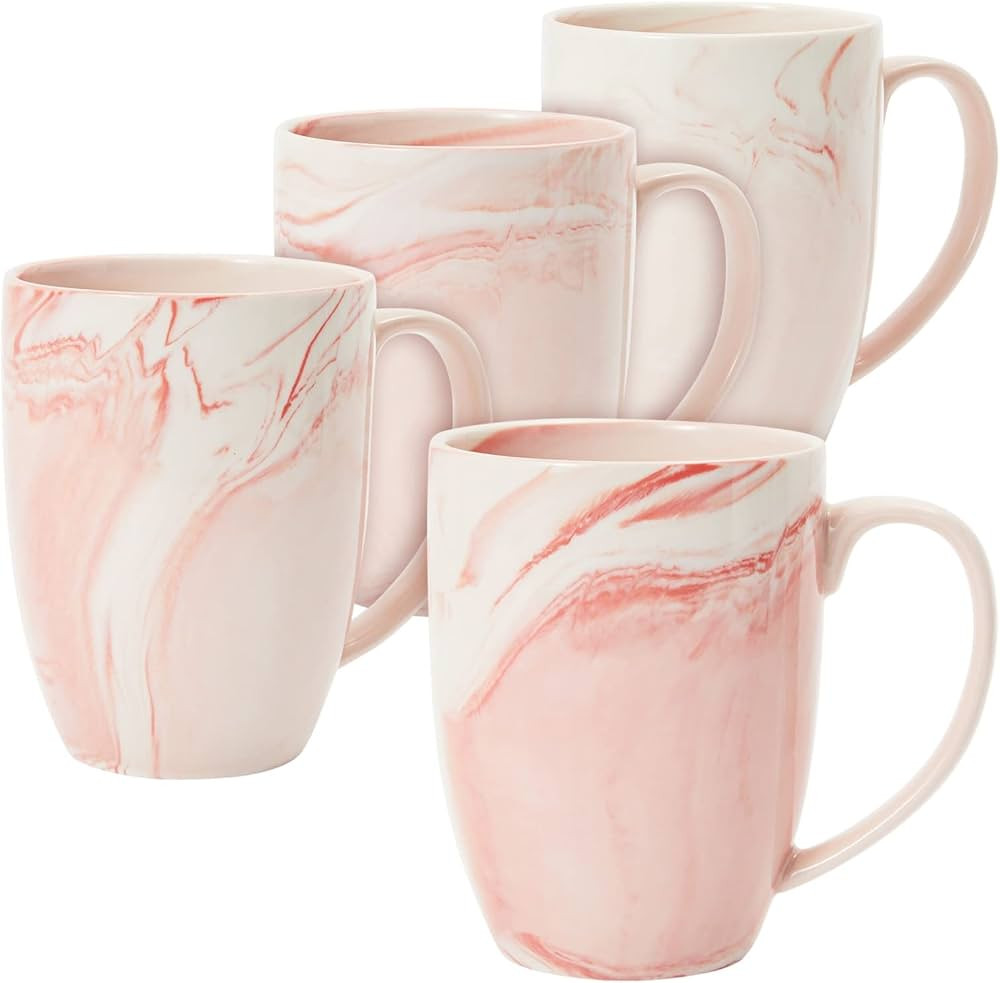 Juvale Set of 4 Pink Marble Ceramic Mugs for Coffee, Hot Cocoa, Tea (16oz) | Amazon (US)