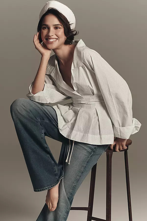 AG Adria High Rise Drawstring Wide Leg Jeans | Anthropologie (US)