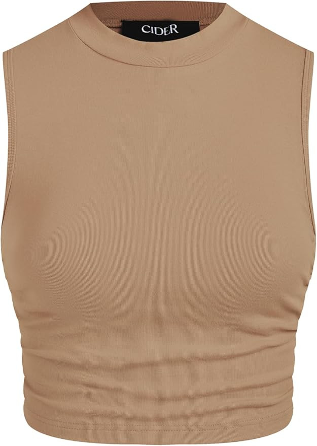 CIDER Womens Summer Tops Crop Tops for Women Womens Tank Tops Mimi Cuttrell Solid Sleeveless Ruch... | Amazon (US)