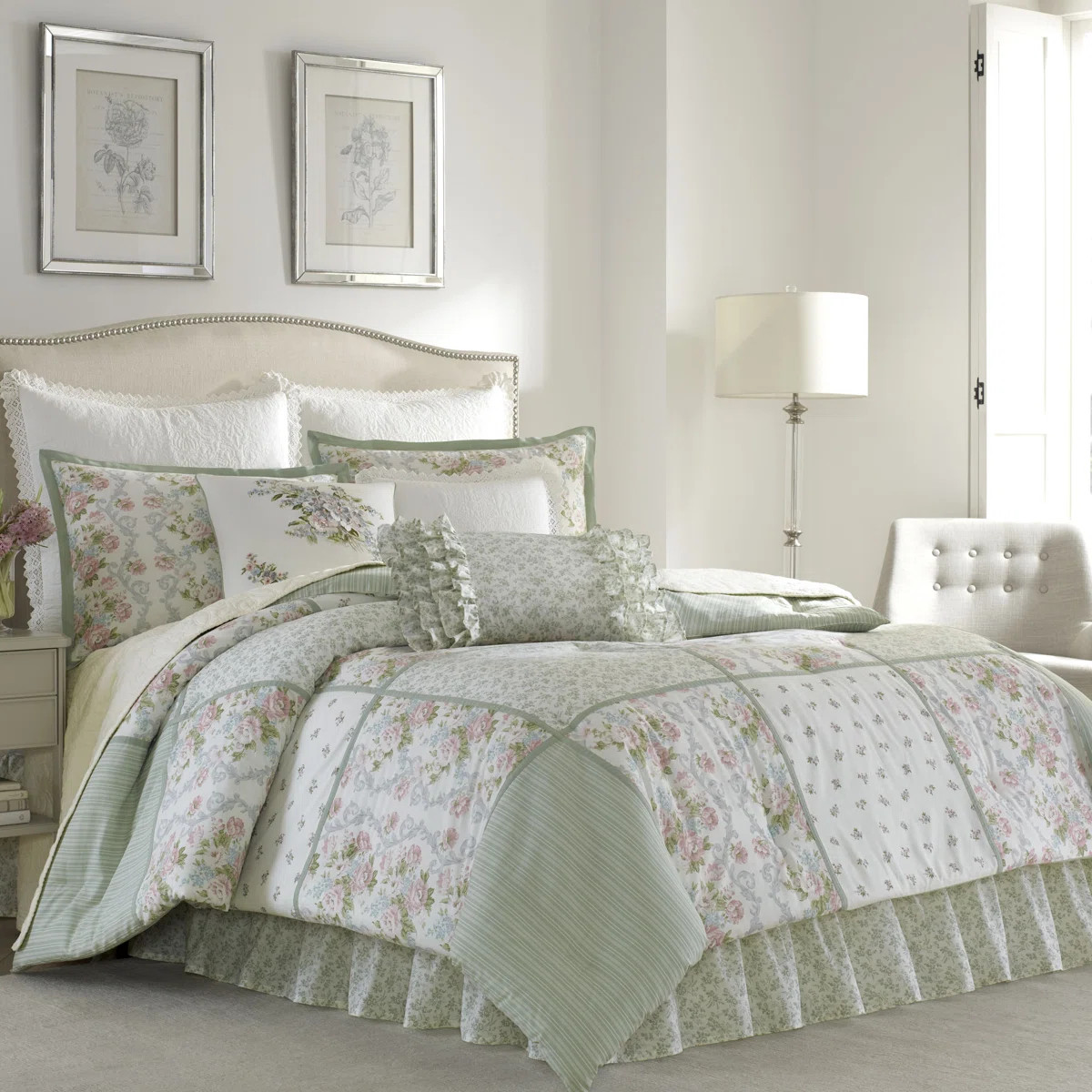 Laura Ashley Harper Green Cotton Comforter Set | Wayfair North America