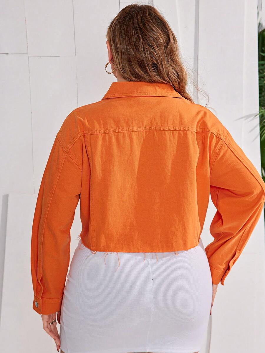 SHEIN VCAY Plus Size Solid Color Cropped Denim Jacket | SHEIN