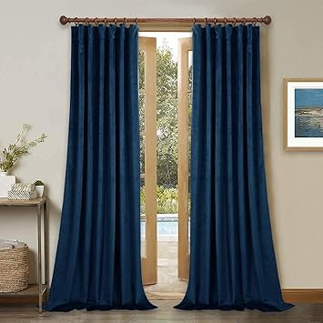 StangH Blue Curtains Velvet Drapes - Bedroom Thermal Window Curtains 108 inches Long Room Darkeni... | Amazon (US)