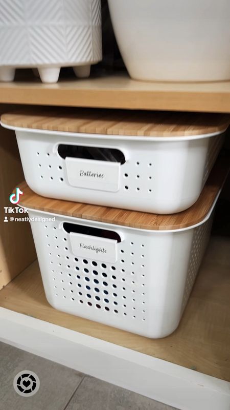 Storage solutions that are functional and look good can be hard to find.✨These white bins come in different sizes and lid colors. They also stack which allows you to utilize the space on a shelf or under a sink.😊
Maximizing space, minimizing clutter! 💫 

#LTKhome #LTKVideo #LTKfindsunder50
