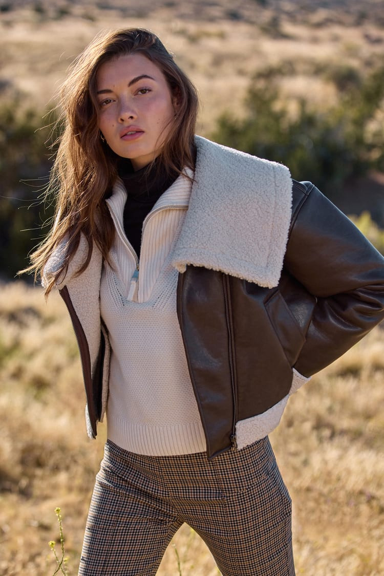 Mountain Days Brown Shearling Moto Jacket | Lulus (US)