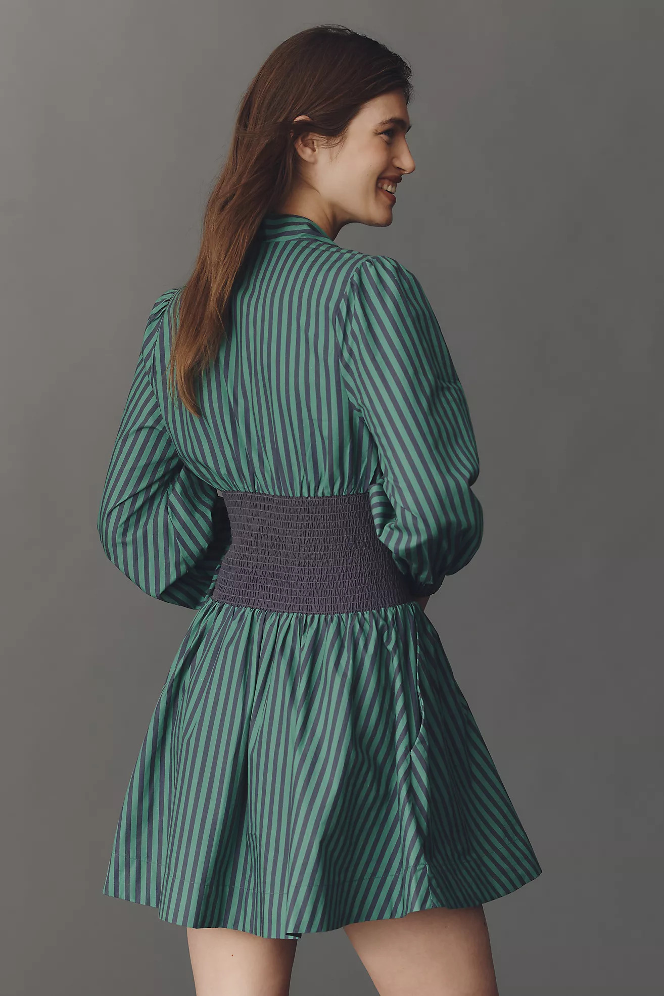 The Tommie Long-Sleeve Smocked Front-Zip Mini Shirt Dress | Anthropologie (US)